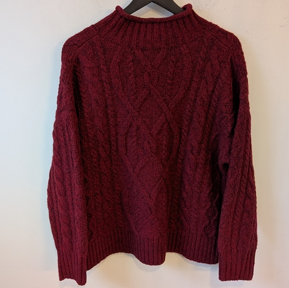 L.L. Bean Women's Red Wool Alpaca Cable Knit Mock Neck Sweater Women's XLP - Picture 3 of 6